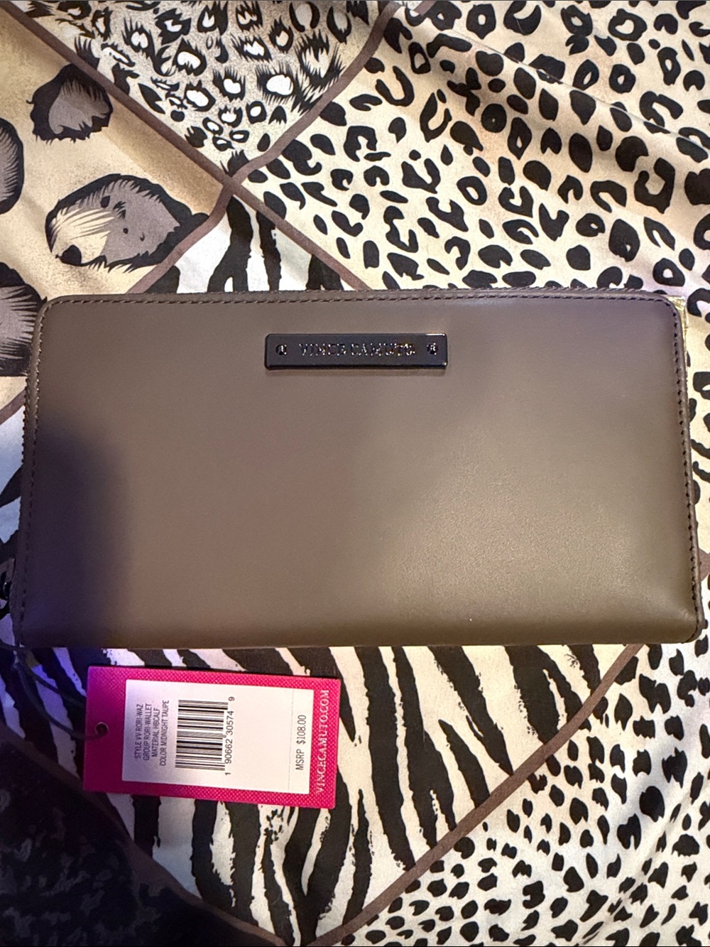 Vince Camuto Smooth Leather Zip Wallet - Taupe Gray Finish